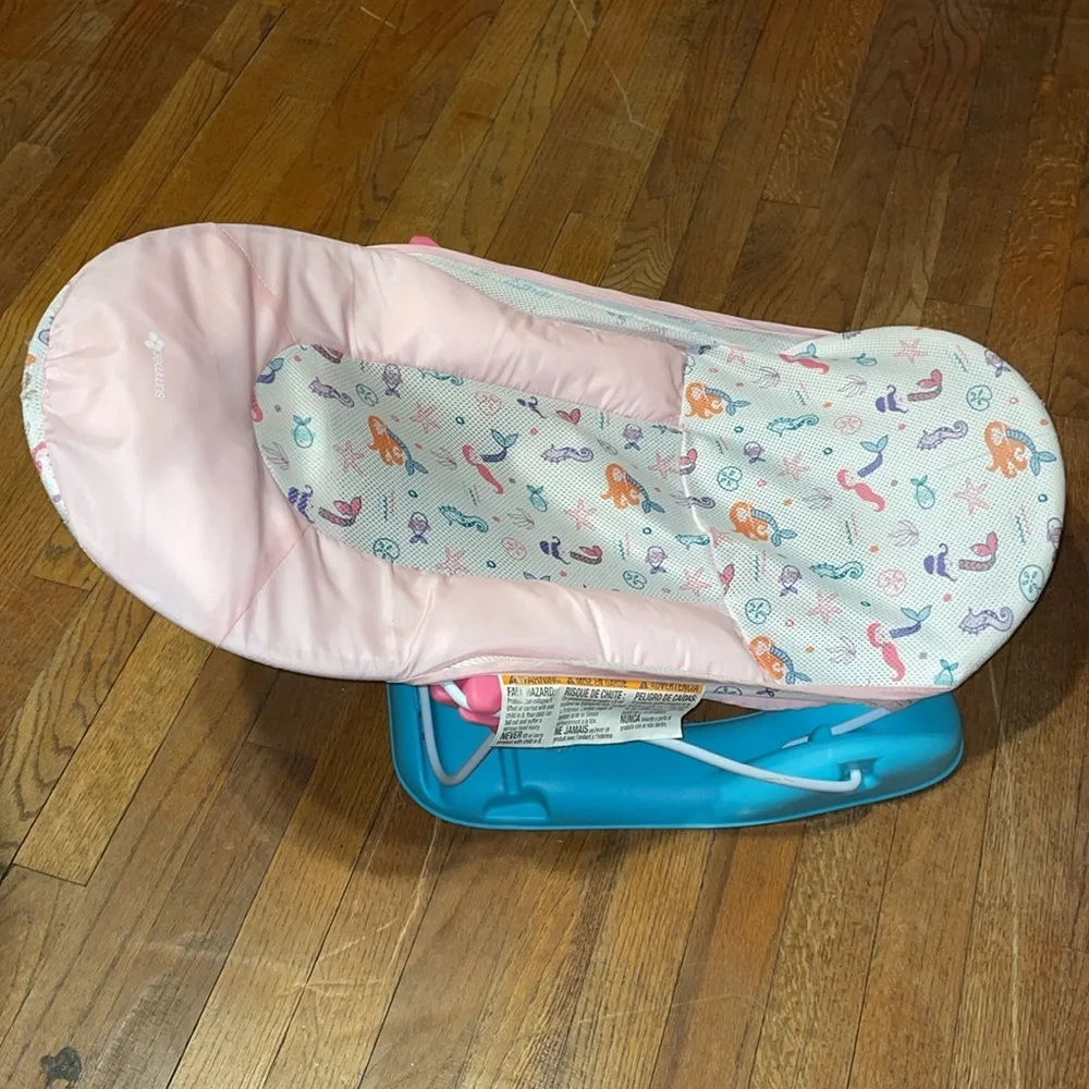 •SUMMER•INFANT DELUXE BABY PERFORATED MERMAID BATH SLING W/3 SUPPORT ANGLES EUC